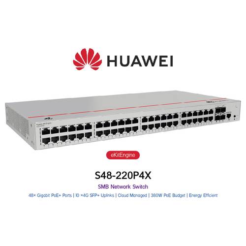 48 Port Gigabit PoE Switch (48*10/100/1000BASE-T ports(380W PoE+), 4*10GE SFP+ ports, built-in AC power)